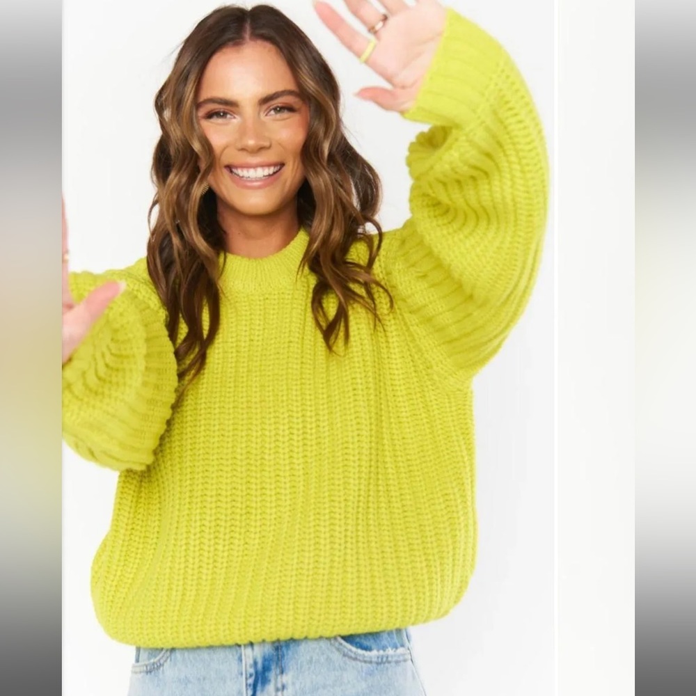 Show Me Your Mumu Cropped Bailey Lime Green Sweater Small